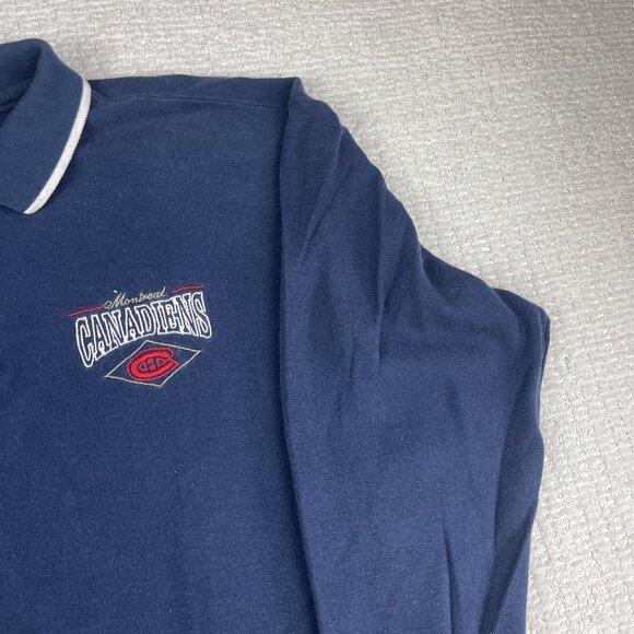 VTG Canada Made Montreal Canadien Mens XL NHL Rugby Polo Bulletin Athletic Navy - Picture 4 of 16